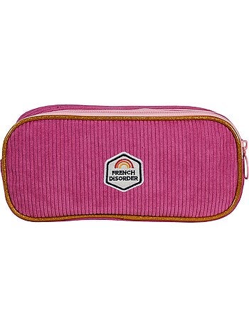 Estuche escolar rectangular niña 2 compartimentos FRENCH DISORDER Leo terciopelo rosa