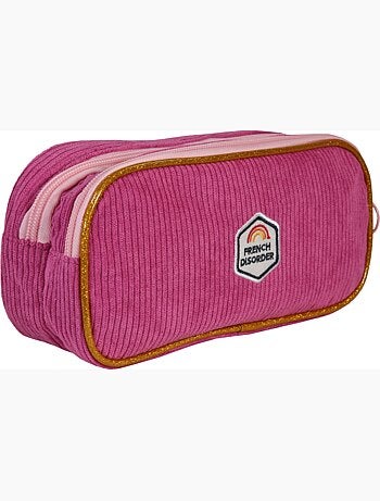 Estuche escolar rectangular niña 2 compartimentos FRENCH DISORDER Leo terciopelo rosa