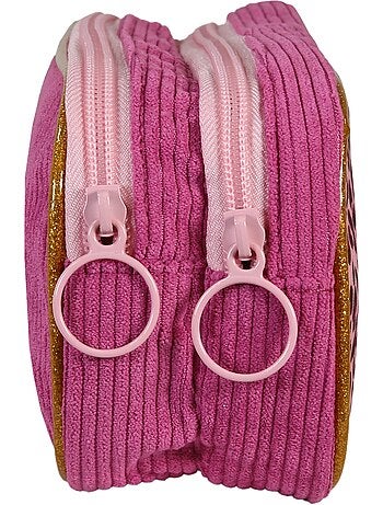 Estuche escolar rectangular niña 2 compartimentos FRENCH DISORDER Leo terciopelo rosa
