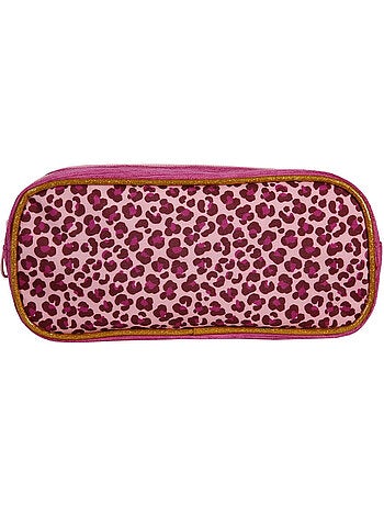 Estuche escolar rectangular niña 2 compartimentos FRENCH DISORDER Leo terciopelo rosa