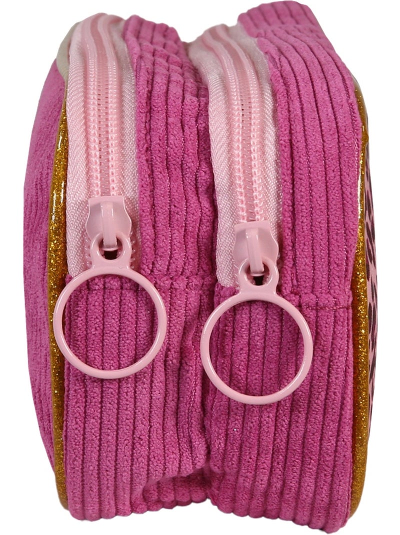 Estuche escolar rectangular niña 2 compartimentos FRENCH DISORDER Leo terciopelo rosa Rosa - Kiabi