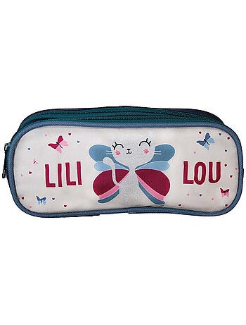 Estuche escolar rectangular niña 2 compartimentos LILI LOU beige