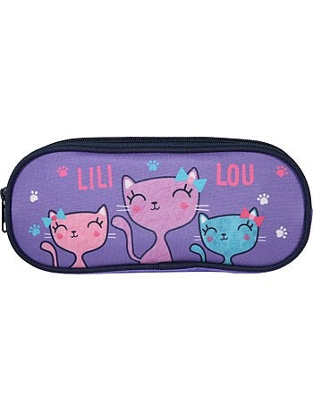 Estuche escolar rectangular niña 2 compartimentos LILI LOU violeta