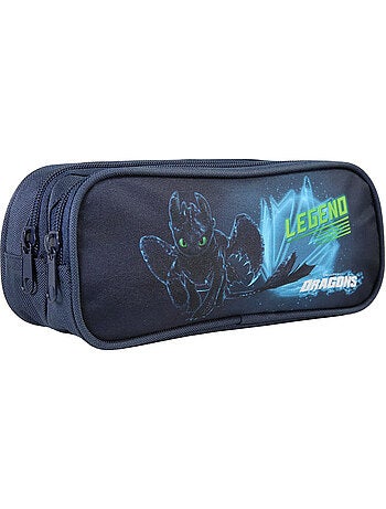 Estuche escolar rectangular niño DRAGONS azul 2 compartimentos