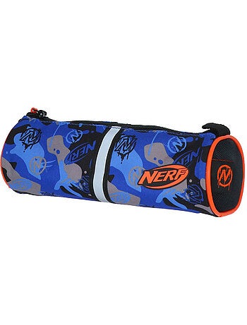Estuche escolar redondo infantil NERF Playground azul camuflaje