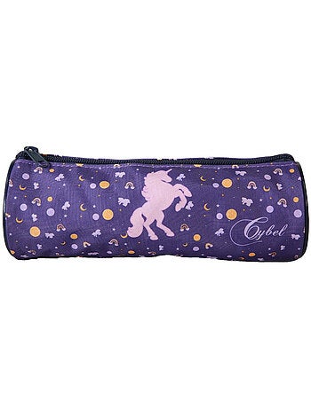Estuche escolar redondo niña CYBEL violeta 1 compartimento con cremallera