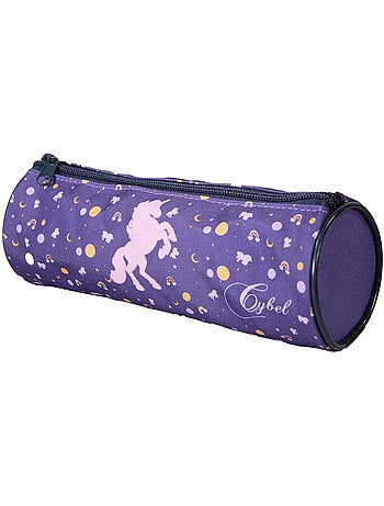 Estuche escolar redondo niña CYBEL violeta 1 compartimento con cremallera