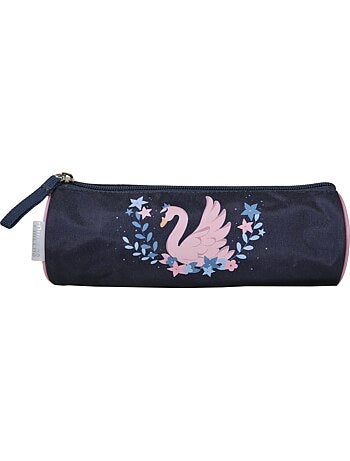 Estuche escolar redondo niña PHILEAS Cygne azul marino rosa 1 compartimento