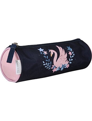 Estuche escolar redondo niña PHILEAS Cygne azul marino rosa 1 compartimento