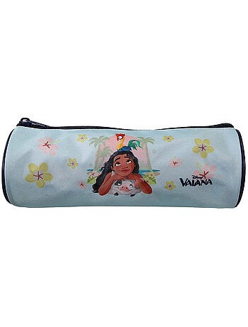 Estuche escolar redondo niña VAIANA azul 1 compartimento con cremallera