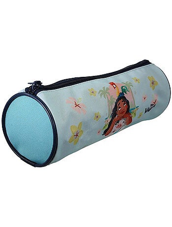 Estuche escolar redondo niña VAIANA azul 1 compartimento con cremallera