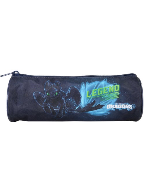 Estuche escolar redondo niño DRAGONS azul 1 compartimento con cremallera - Kiabi