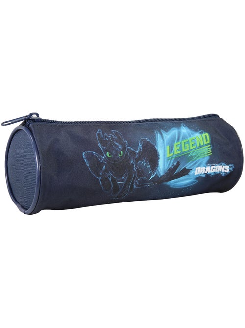Estuche escolar redondo niño DRAGONS azul 1 compartimento con cremallera - Kiabi