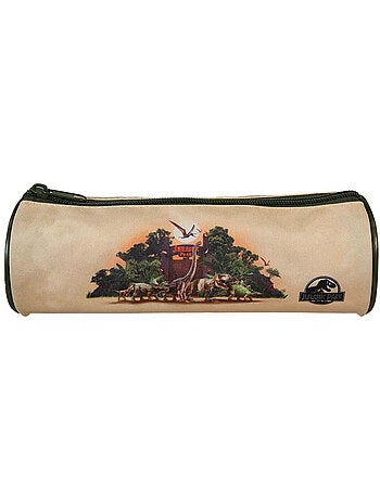 Estuche escolar redondo niño JURASSIC PARK beige 1 compartimento con cremallera