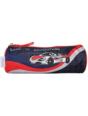 Estuche escolar redondo niño PHILEAS Voiture azul rojo 1 compartimento con cremallera