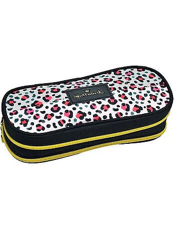 Estuche hallmark de tejido con estampado leopardo 2 compartimentos