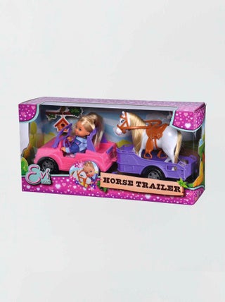 Estuche muñeca Evi - coche + remolque con caballo