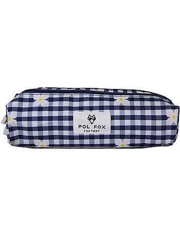 Estuche niña 2 compartimentos POL FOX Daisy azul marino motivo margarita
