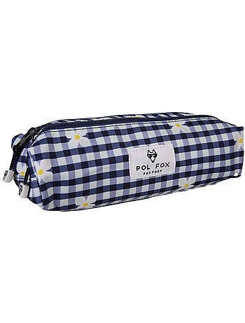 Estuche niña 2 compartimentos POL FOX Daisy azul marino motivo margarita