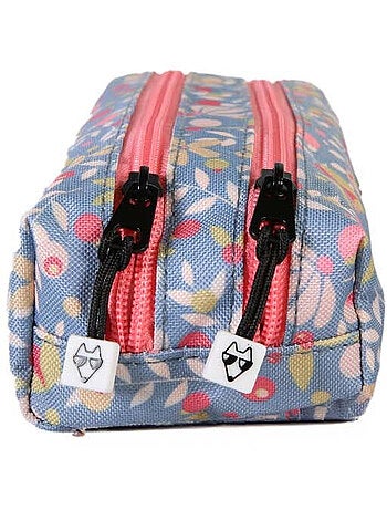 Estuche niña 2 compartimentos POL FOX Happy Jean azul marino motivo flor