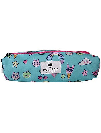Estuche niña 2 compartimentos POL FOX Kawai azul motivos kawaii