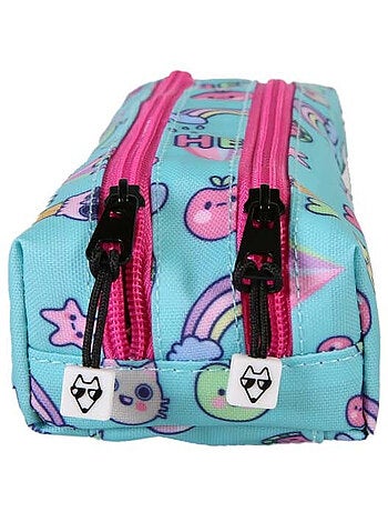 Estuche niña 2 compartimentos POL FOX Kawai azul motivos kawaii