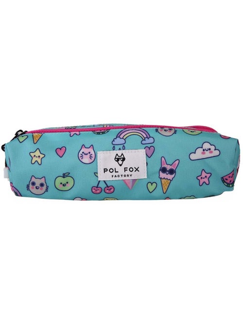 Estuche niña 2 compartimentos POL FOX Kawai azul motivos kawaii - Kiabi