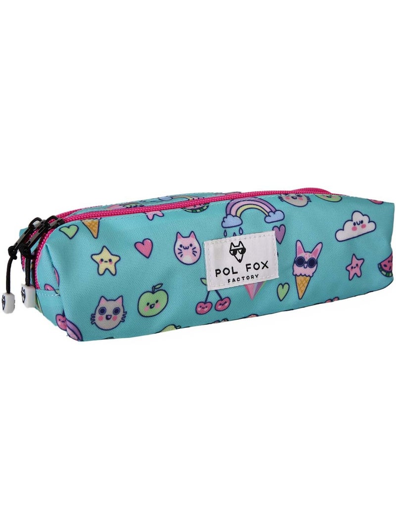 Estuche niña 2 compartimentos POL FOX Kawai azul motivos kawaii Azul - Kiabi