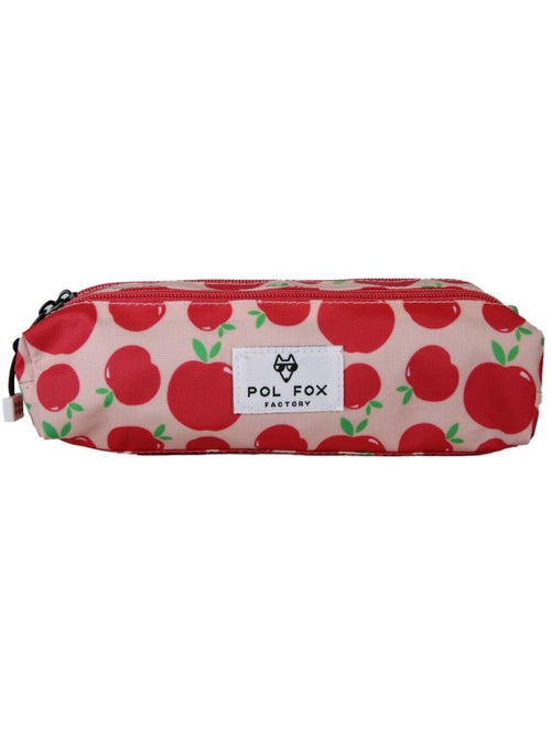Estuche niña 2 compartimentos POL FOX Pompom rosa y rojo motivo manzana - Kiabi