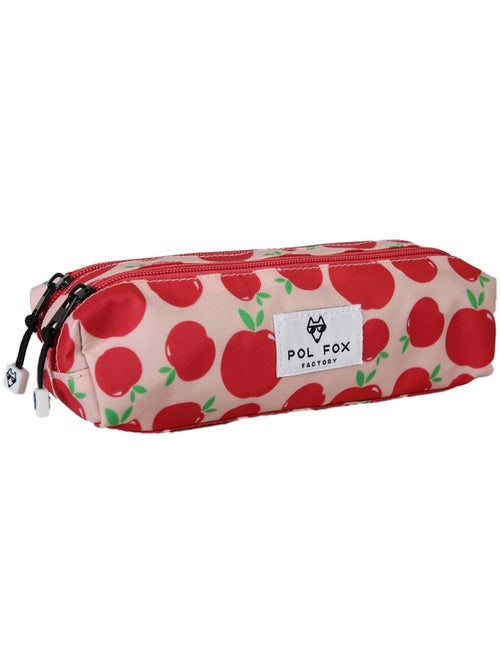 Estuche niña 2 compartimentos POL FOX Pompom rosa y rojo motivo manzana - Kiabi