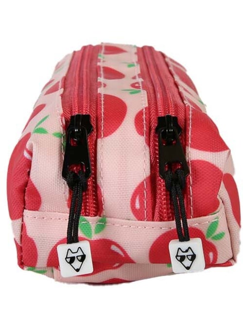 Estuche niña 2 compartimentos POL FOX Pompom rosa y rojo motivo manzana - Kiabi