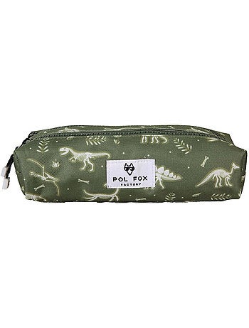 Estuche niño 2 compartimentos POL FOX Jurassic verde motivo dinosaurio