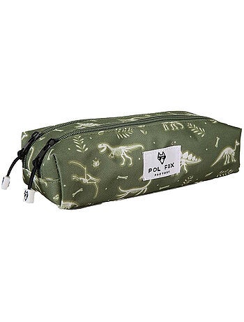 Estuche niño 2 compartimentos POL FOX Jurassic verde motivo dinosaurio