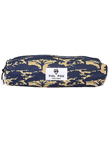 Estuche niño 2 compartimentos POL FOX Lion azul marino y beige motivo sabana