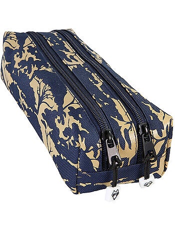 Estuche niño 2 compartimentos POL FOX Lion azul marino y beige motivo sabana
