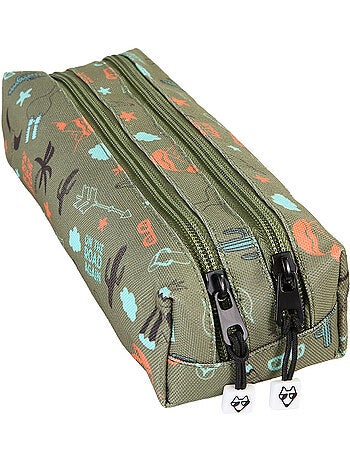 Estuche niño 2 compartimentos POL FOX Road Trip verde motivo furgoneta y aventura