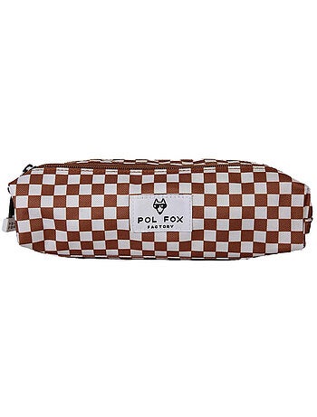 Estuche niño 2 compartimentos POL FOX Skate marrón motivo cuadros
