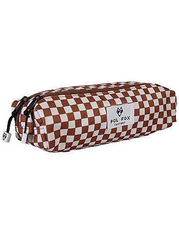 Estuche niño 2 compartimentos POL FOX Skate marrón motivo cuadros