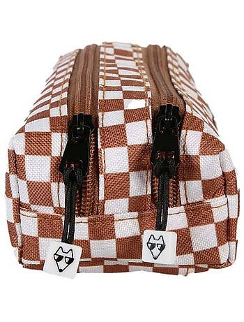 Estuche niño 2 compartimentos POL FOX Skate marrón motivo cuadros