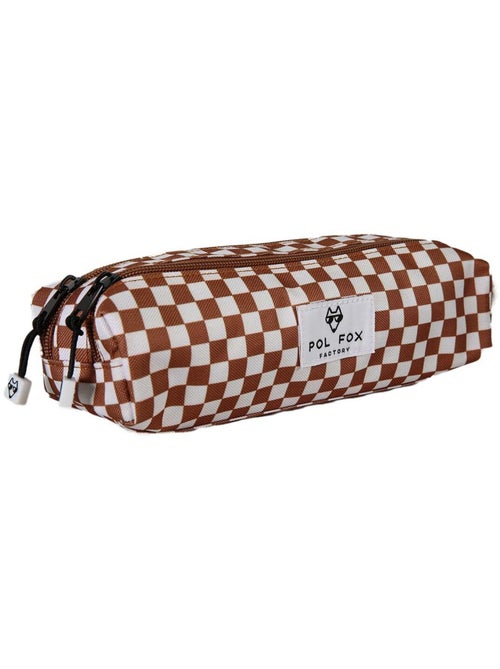 Estuche niño 2 compartimentos POL FOX Skate marrón motivo cuadros - Kiabi Estuche niño 2 compartimentos POL FOX Skate marrón motivo cuadros - Kiabi