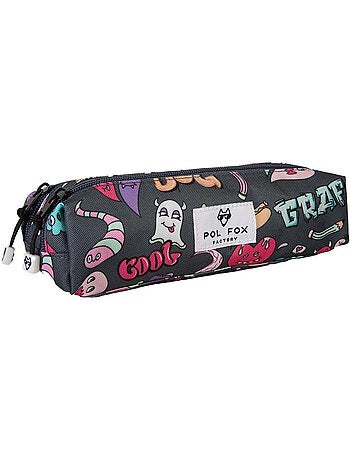 Estuche niño 2 compartimentos POL FOX Street Art gris motivos grafiti