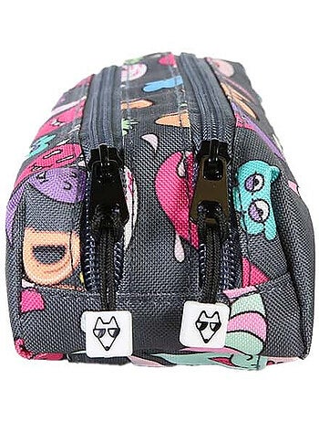 Estuche niño 2 compartimentos POL FOX Street Art gris motivos grafiti