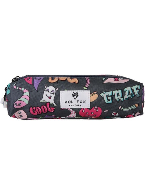 Estuche niño 2 compartimentos POL FOX Street Art gris motivos grafiti - Kiabi