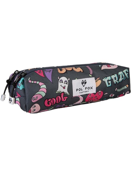 Estuche niño 2 compartimentos POL FOX Street Art gris motivos grafiti - Kiabi