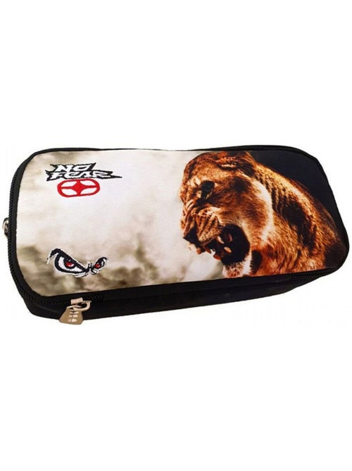 Estuche ovalado de tela no fear con estampado de cabeza de león - Kiabi Estuche ovalado de tela no fear con estampado de cabeza de león - Kiabi