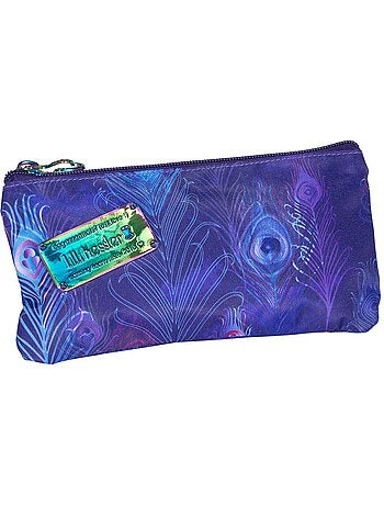 Estuche plano pavo real 22 cm estampado de plumas