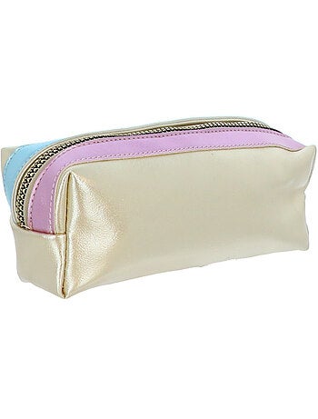 Estuche rectangular 22 cm dos compartimentos cremallera marshmallow