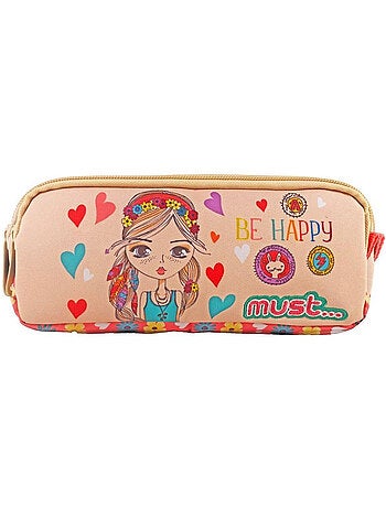 Estuche rectangular cmp be happy – 2 compartimentos con cremallera 21 cm