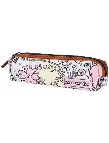 Estuche rectangular de flores en tejido y polipiel marshmallow