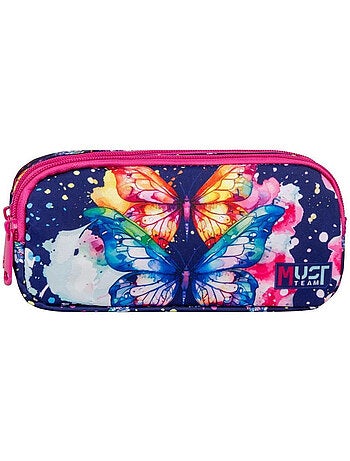 Estuche rectangular doble compartimento con cremallera 'must' team - mariposas - 21 x 9 x 6 cm